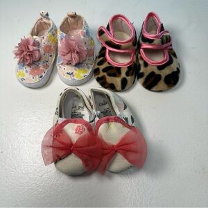 3 Infant Fashion Girl Soft Sole Baby Shoes Size 0-3 Months Floral Animal Print